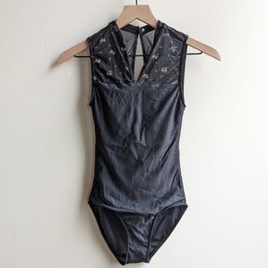Wear Moi Floral Black Leotard